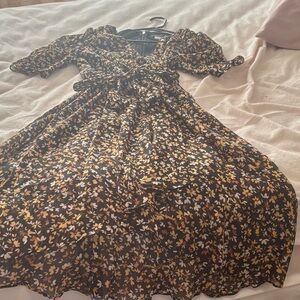 Tommy Hilfiger Black and Yellow Floral Long Sleeve Dress